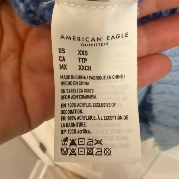 VINTAGE American Eagle Light Blue Acrylic Sweater Metallic Cropped Y2K 90s Vamp - Picture 5 of 6